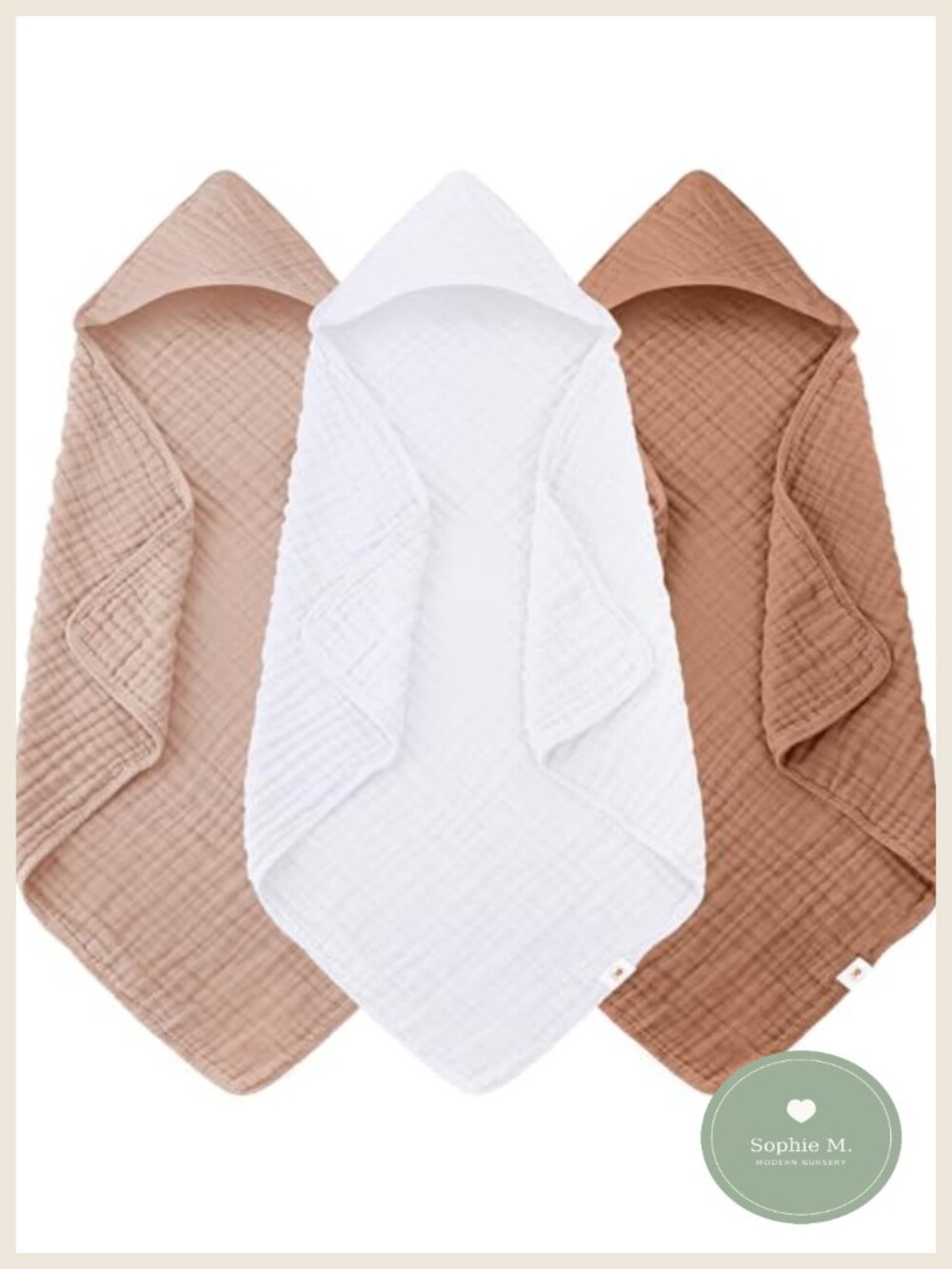 Muslin Hooded Baby Bath Towels 3 Pack 100% Cotton Soft Absorbent Newborn Infant